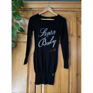 Lipsy London “Santa Baby” Black Glitter Christmas Knit Dress – UK 8 US 4